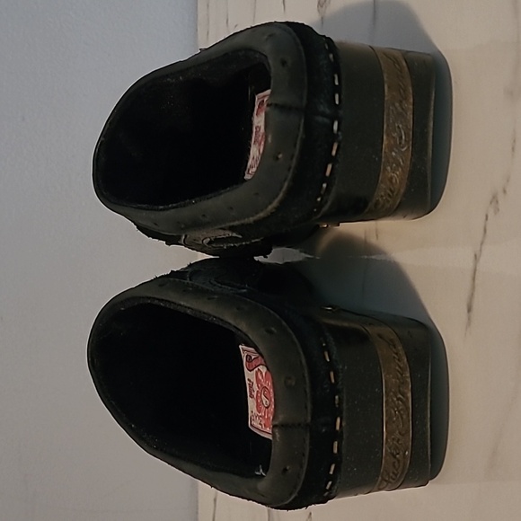 Lucky Brand Vintage Y2K Black Gray Leather Suede Mules Peace Wings Retro Wmns 7 - Picture 7 of 16